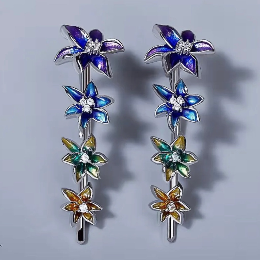 Handmade Multicolored Enamel Floral Tassel Earrings